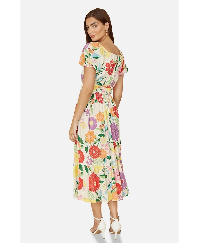 Yumi Women's Short Sleeve Square Neck Midi Dress