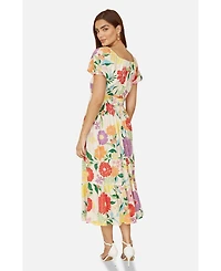 Yumi Women's Short Sleeve Square Neck Midi Dress