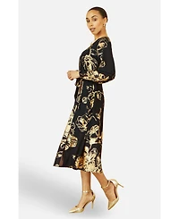 Yumi Women's Foil Rose Print Midi Dress