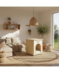 6thdruple Indoor Cream White Wood Pet House with Flat Roof