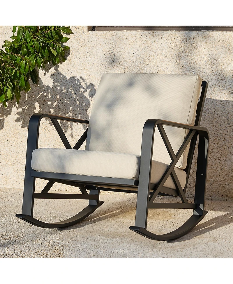 Tribesigns Outdoor Rocking Chair with Cushions, Patio Steel Frame and Olefin Fabric Seat