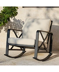 Tribesigns Outdoor Rocking Chair with Cushions, Patio Steel Frame and Olefin Fabric Seat