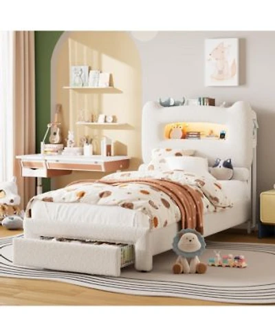 Homfan Upholstered Bed Frame With Storage Headboard Led Lights Charging Station Drawer