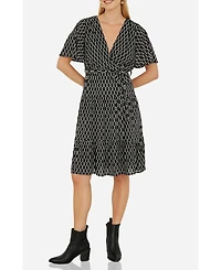 Yumi Women's Short Sleeve Tie Waist Midi Skater Dress