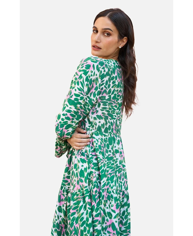 Yumi Women's Ikat Print 3/4 Sleeve Tunic Dress
