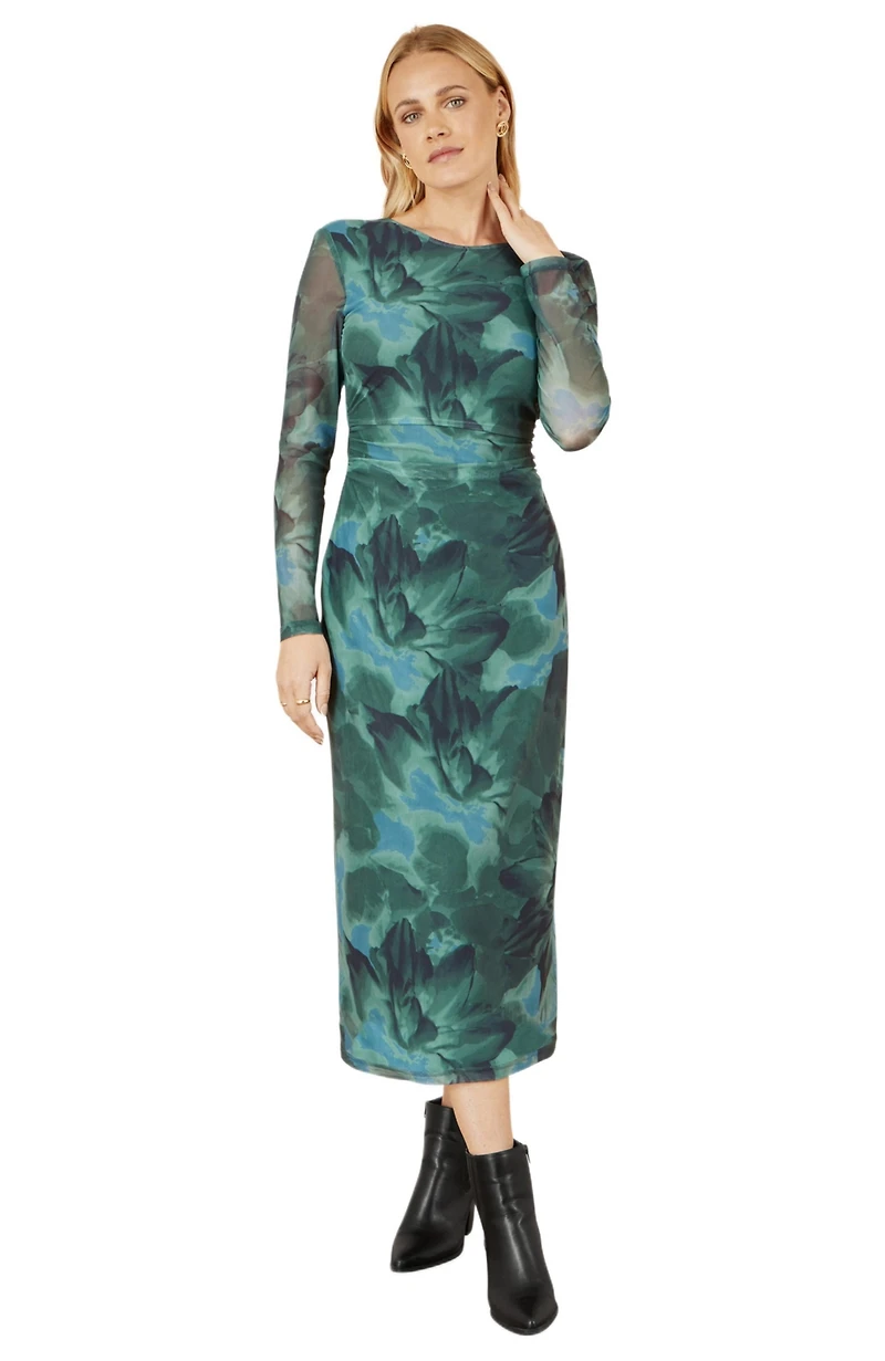 Yumi Women's Floral Mesh With Tie Back Bodycon Dress
