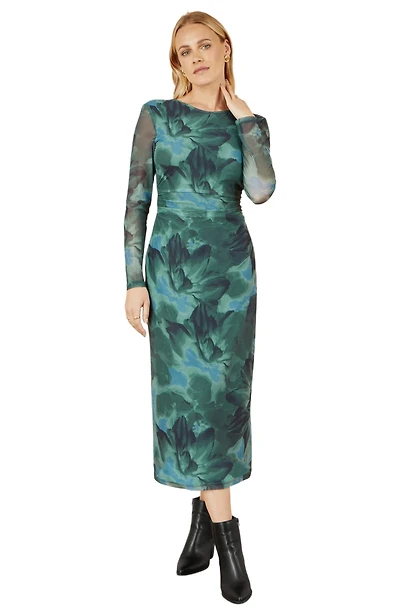 Yumi Women's Floral Mesh With Tie Back Bodycon Dress