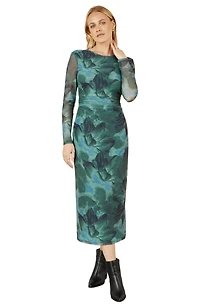 Yumi Women's Floral Mesh With Tie Back Bodycon Dress
