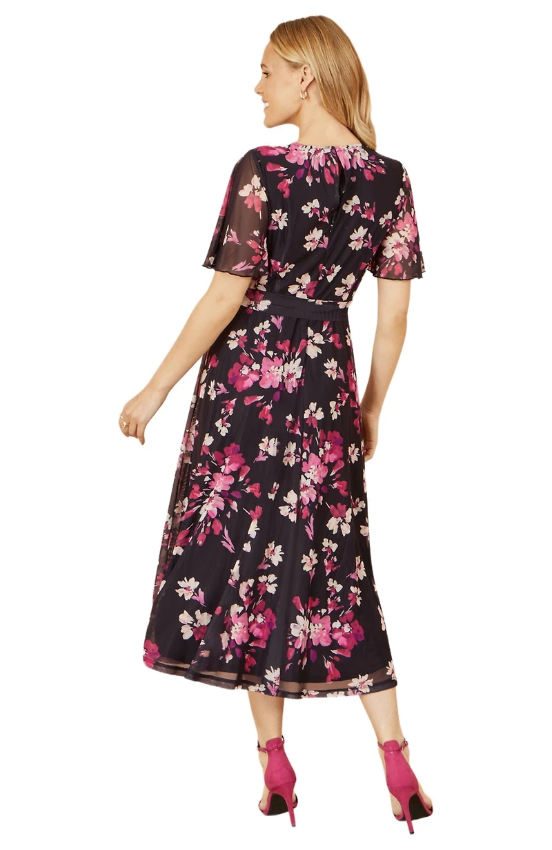 Yumi Women's Mesh Skater Floral Midi Dress