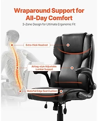 Gouun Ergonomic Executive Chair with Flip-Up Arms and Lumbar Pillow, 300 lb Capacity, Pu Leather