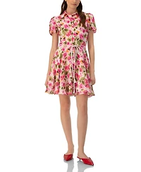 Ivonne Women's Short Floral Shirt Dress with Waist Tie