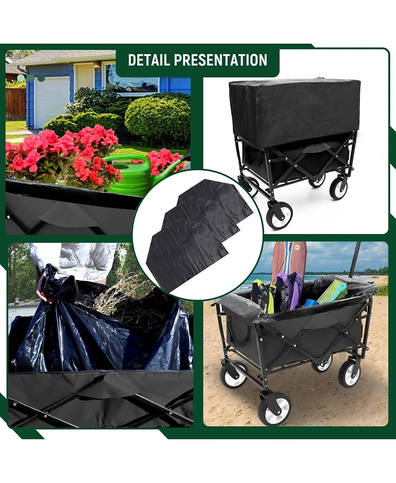Mondawe 360lbs Collapsible Storage Wagon Utility Carts with Strapping System, 3-Piece Liner