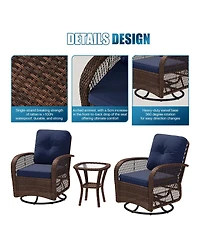 Aoxun Indoor Swivel Glider Chair 3 Piece Set Wicker Rattan Living Room Furniture with Glass Top Side Table