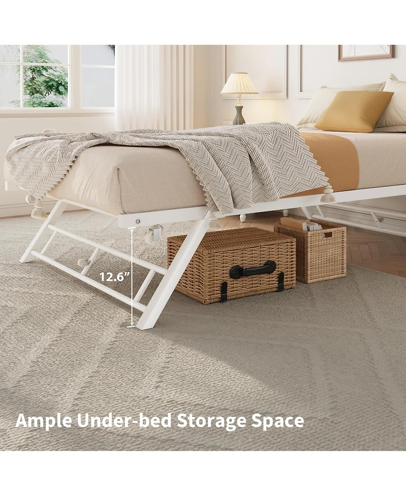 Homfan Pop Up Trundle Bed Frame with Metal Slats, Locking Casters and Folding Legs