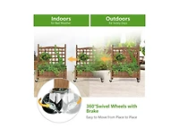 Lucky One 32 Inch Wooden Planter Box with Trellis and Wheels, Raised Garden Bed