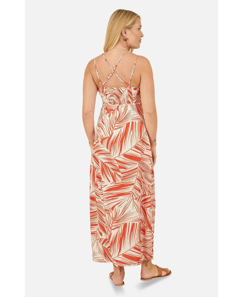 Yumi Women's Sleeveless V-Neck Cross Back Maxi Dress