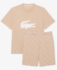Lacoste Men's Crewneck Short-Sleeve T-Shirt and Pajama Shorts, 2-Piece Set