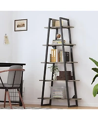 gaomon Tall Narrow 5-Tier Industrial Ladder Bookcase, Wood and Metal Storage Organizer