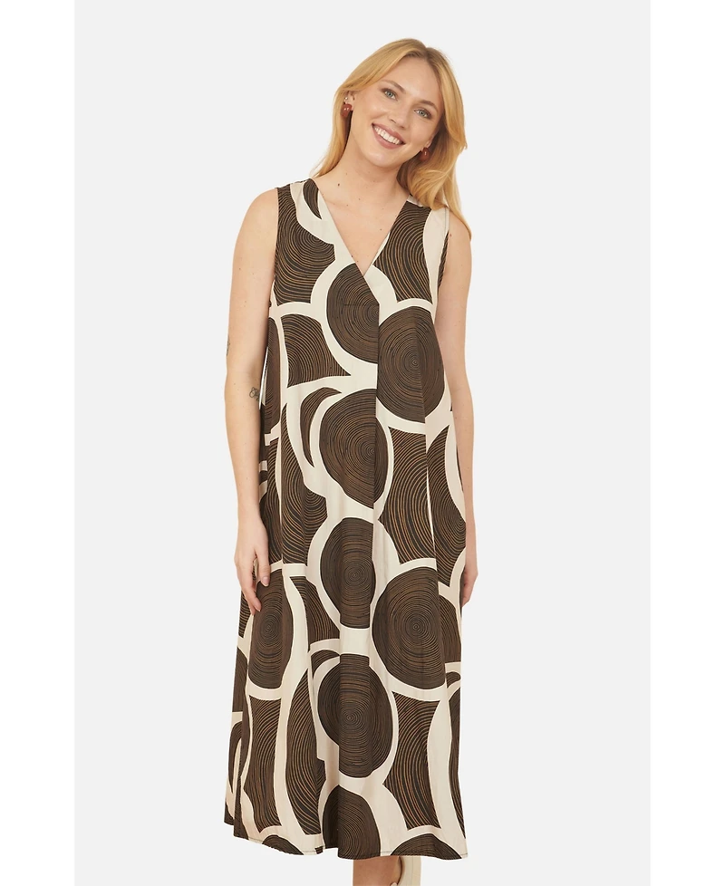 Yumi Women's Sleeveless V-Neck Trapeze Midi Dress