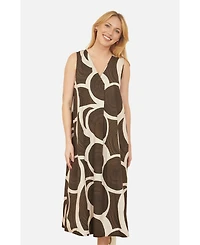 Yumi Women's Sleeveless V-Neck Trapeze Midi Dress