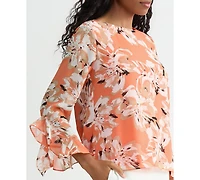 Kasper Women's Ruffle-Cuff Long-Sleeve Top