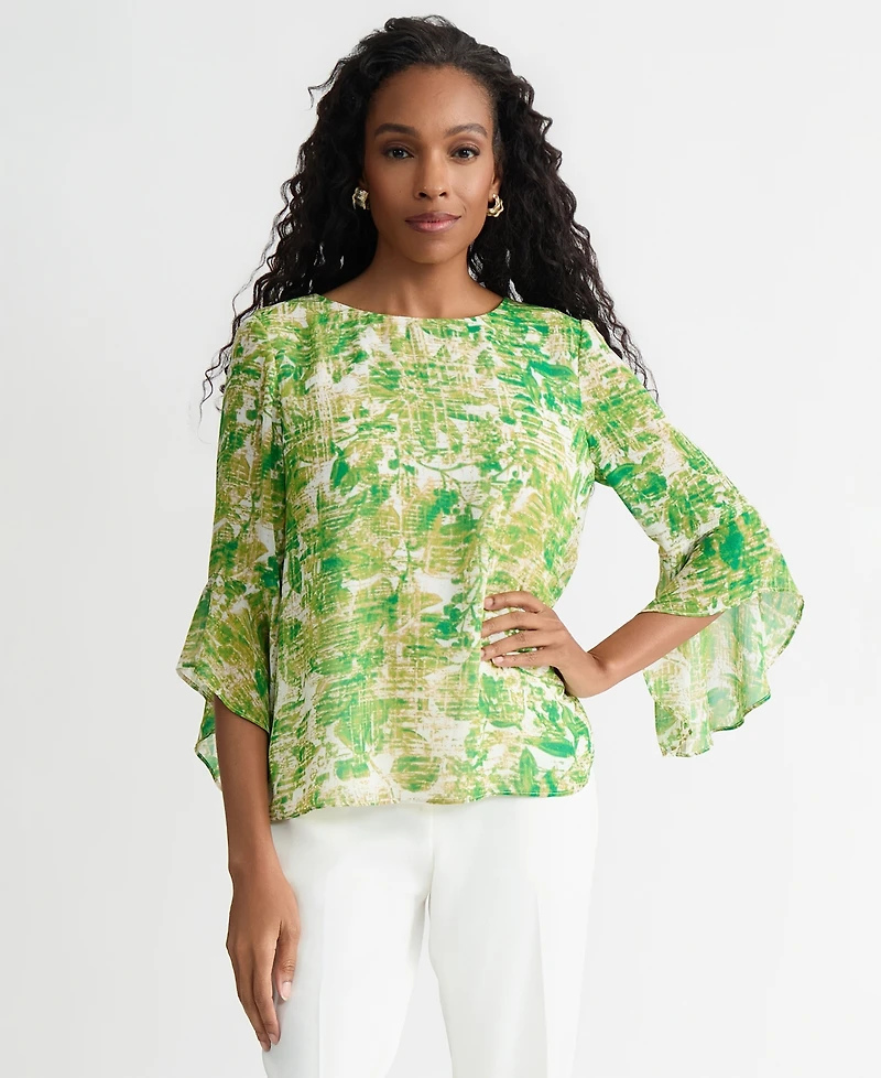 Kasper Women's Ruffle-Cuff 3/4-Sleeve Top
