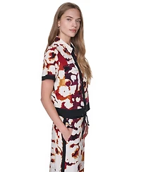 Dkny Women's Printed Short-Sleeve Camp Shirt