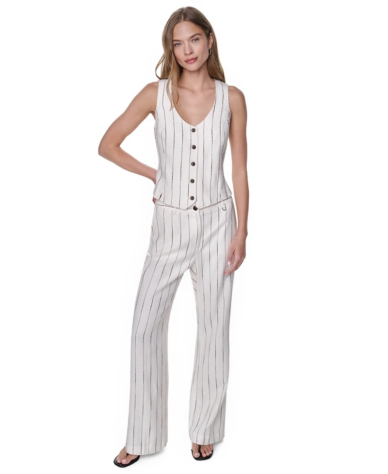 Dkny Women's Heavy Topstitch Striped V-Neck Vest