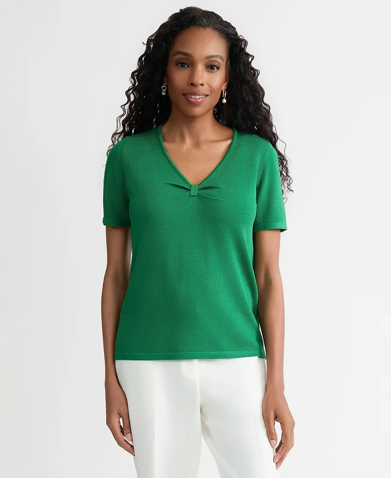 Kasper Women's Gathered V-Neck Short-Sleeve Sweater