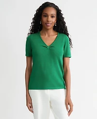 Kasper Women's Gathered V-Neck Short-Sleeve Sweater