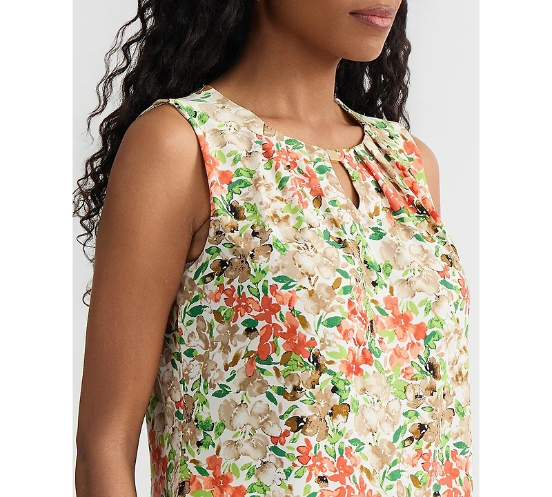 Kasper Women's Pleated Sleeveless Keyhole Top