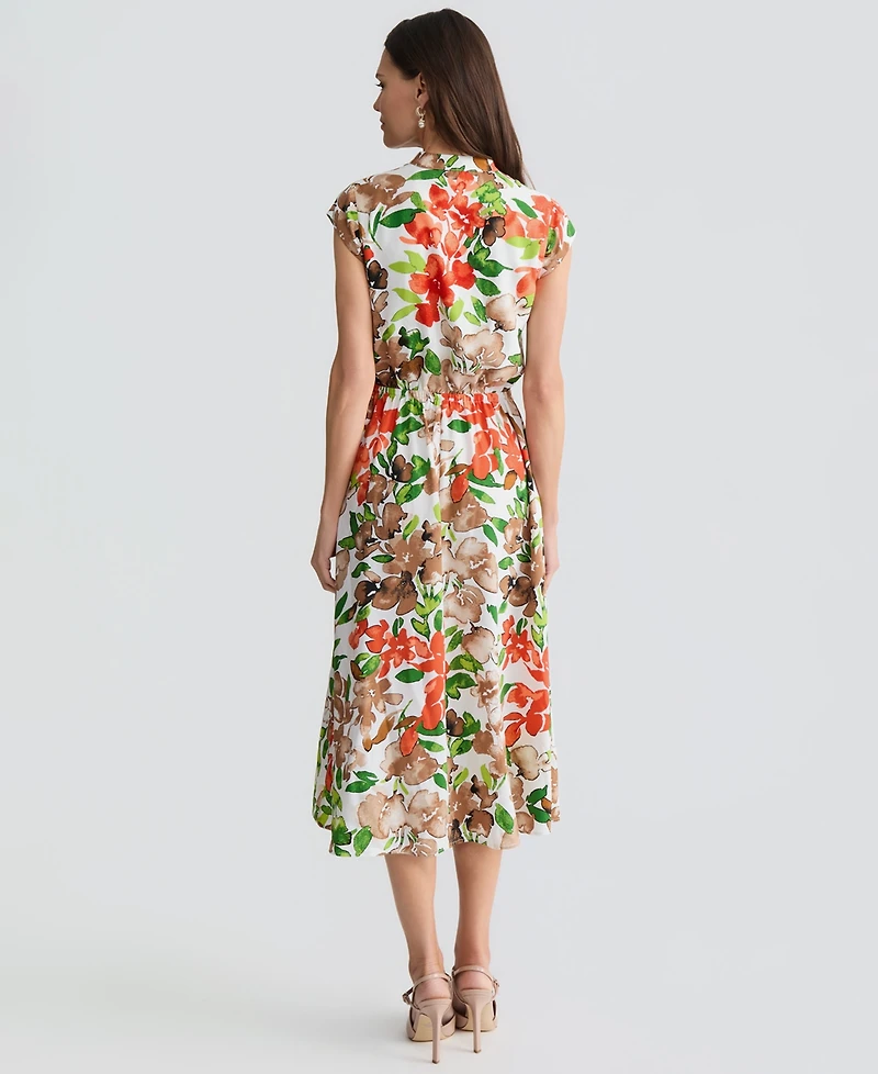 Kasper Women's Cap-Sleeve Drawstring Midi Dress