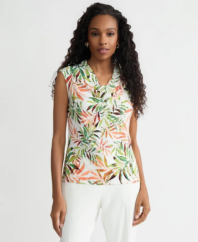 Kasper Women's Printed Sleeveless Cowl-Neck Top