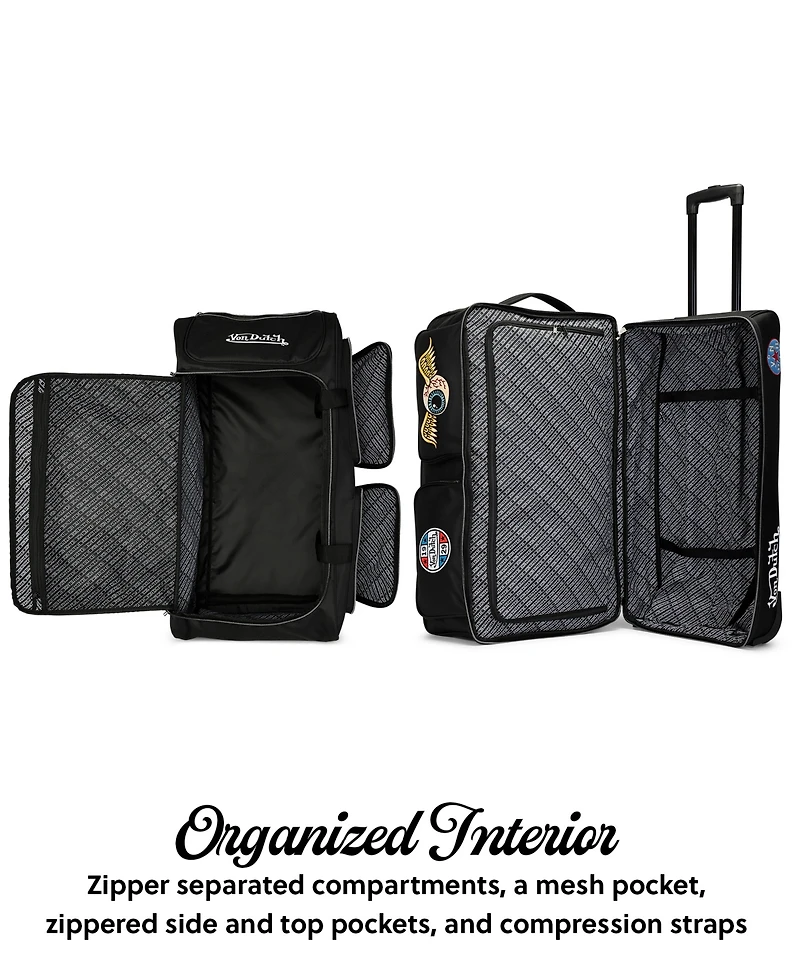 Von Dutch Signature Patch 28" Checked Rolling Duffel