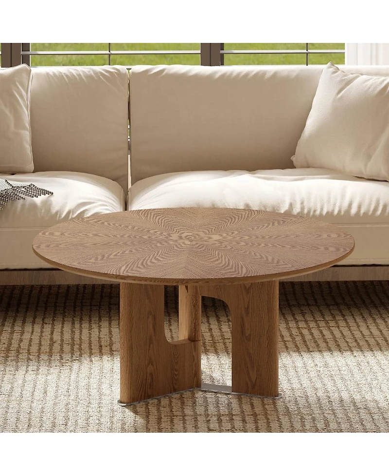 The Pop Home Round Wood Veneer Coffee Table, Rustic Modern Living Room Table