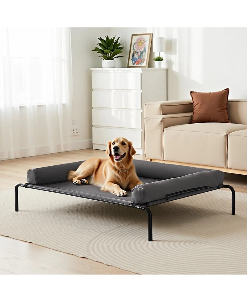 Gouun Elevated Dog Bed for Large Dogs with Washable Pillow and Breathable Mesh