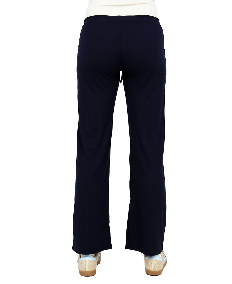 24seven Comfort Apparel Women's Ribbed Knit Wide-Leg Lounge Pants
