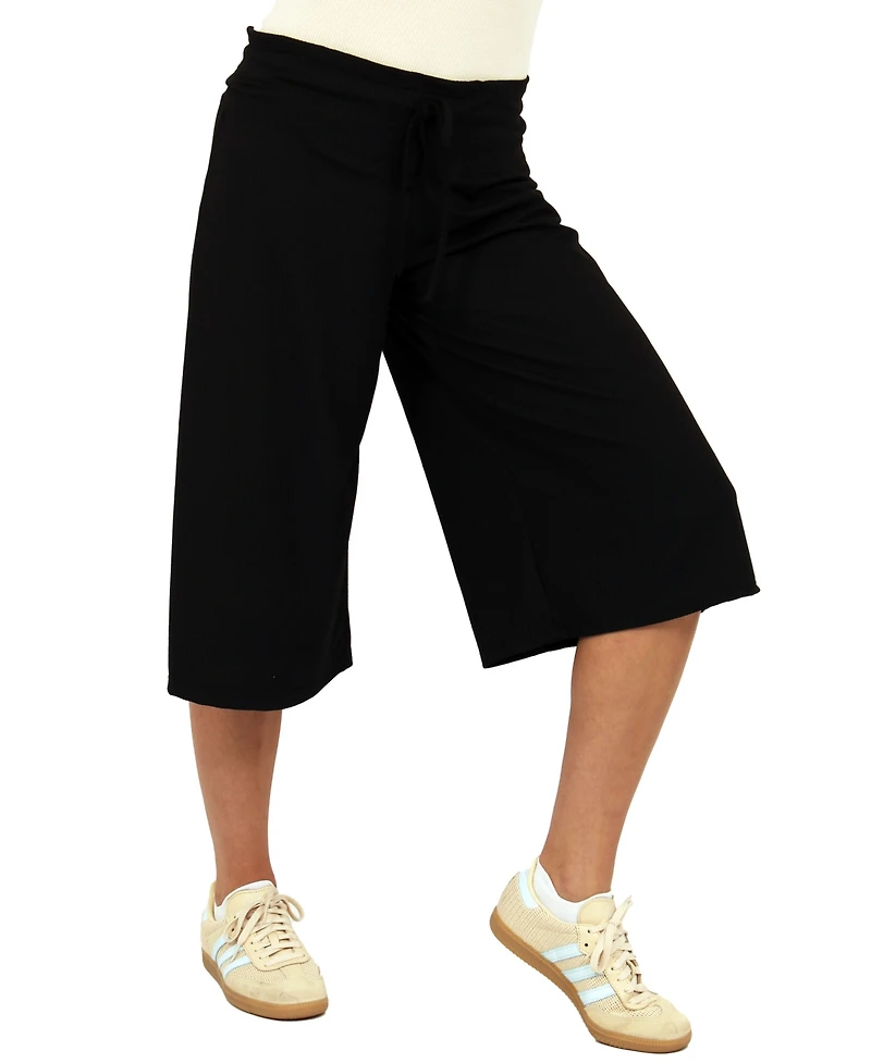 24seven Comfort Apparel Women's Ribbed Knit Drawstring Flared Capri Pants