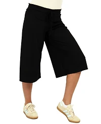 24seven Comfort Apparel Women's Ribbed Knit Drawstring Flared Capri Pants