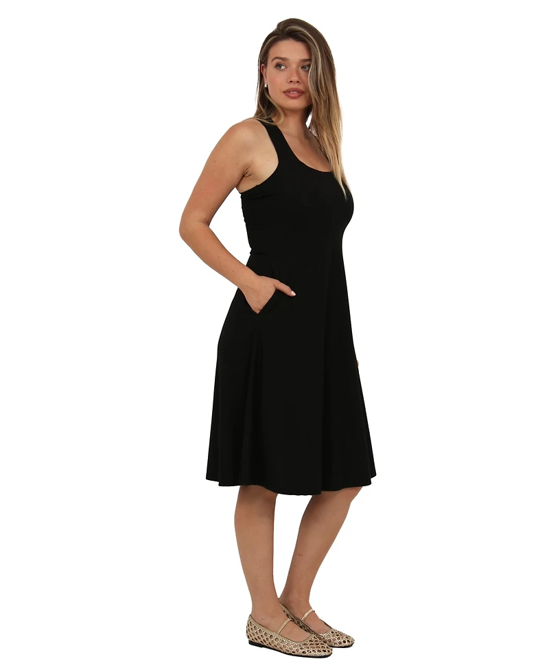 24seven Comfort Apparel Women's Ribbed Knit Sleeveless Midi Dress