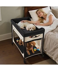 Gouun Elevated Foldable Pet Lounge Bed with Wheels and Carry Bag