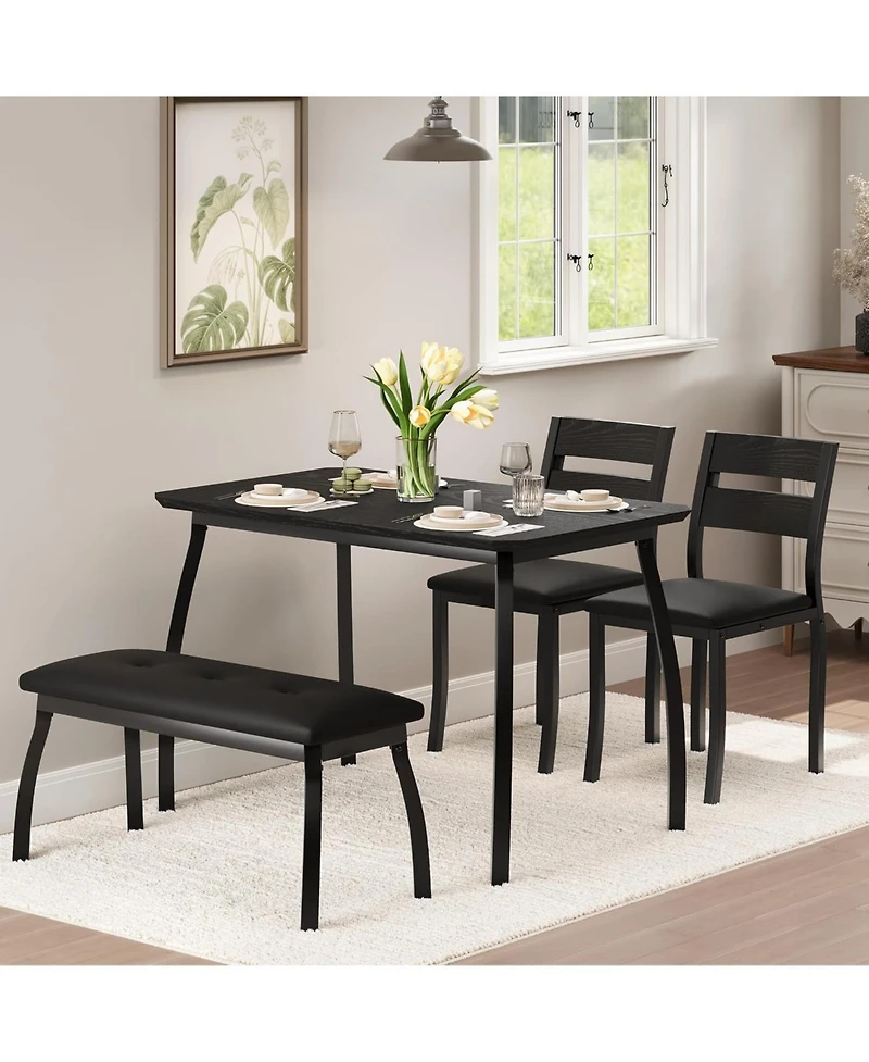 gaomon 4-Piece Farmhouse Dining Set with 2 Chairs and Bench for Small Spaces