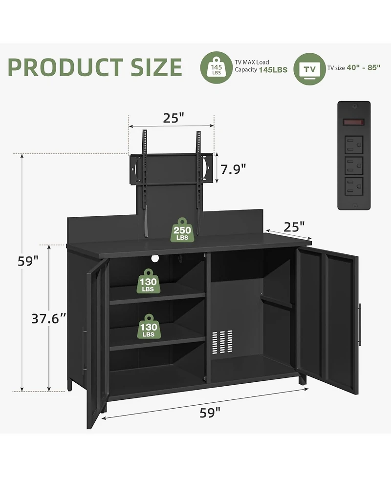 Aecojoy Outdoor Storage Cabinet with Tv Mount, Outdoor Tv Stand with Storage Cabinet Waterproof