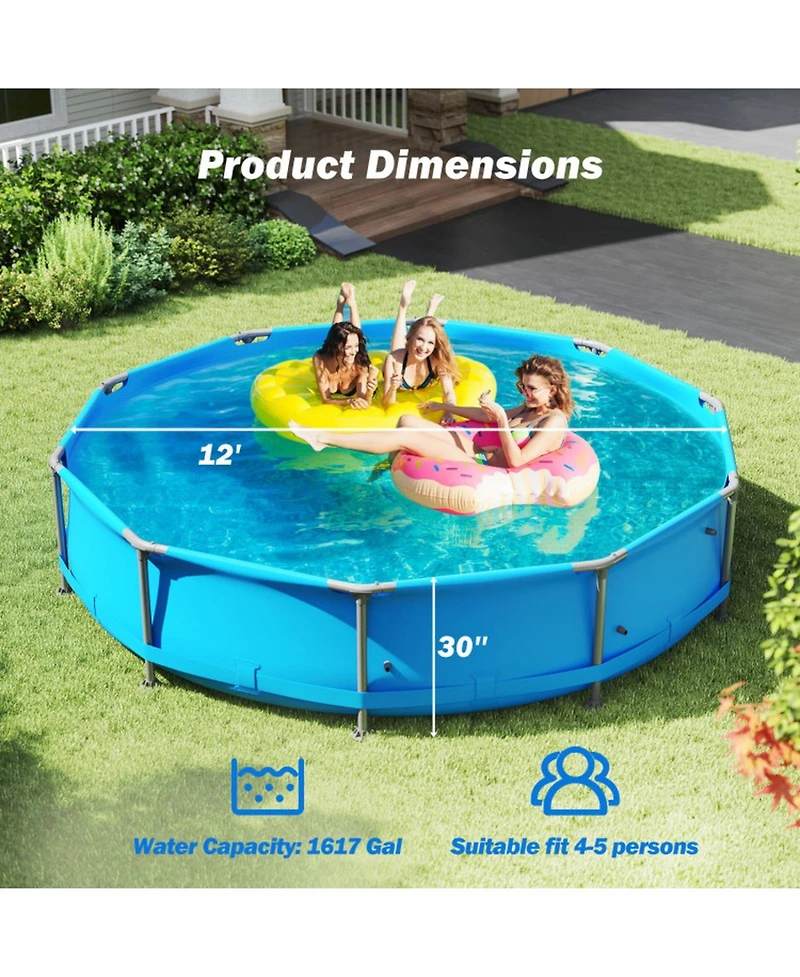 Gouun 12 ft Round Above Ground Swimming Pool with Sturdy Metal Frame