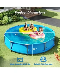 Gouun 12 ft Round Above Ground Swimming Pool with Sturdy Metal Frame