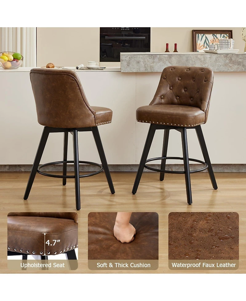 gaomon Bar Stools Set of 2, Seat Height Swivel Bar Chairs with Upholstered Seat and Footrest
