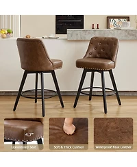 gaomon Bar Stools Set of 2, Seat Height Swivel Bar Chairs with Upholstered Seat and Footrest