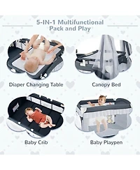 Gouun Baby 4-in-1 Convertible Bassinet with Changing Table, Music Box and Wheels