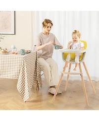 Gouun Baby 3-in-1 Convertible Wooden High Chair with Adjustable Tray and 5-Point Harness