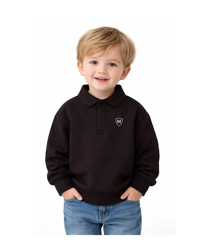 MeMoi Toddler Boys Long-Sleeve Cotton-Rich Fleece Polo Sweatshirt